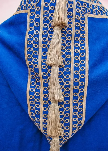 1960s Vintage Blue Cashmere Hooded Cloak | Metallic Embroidery