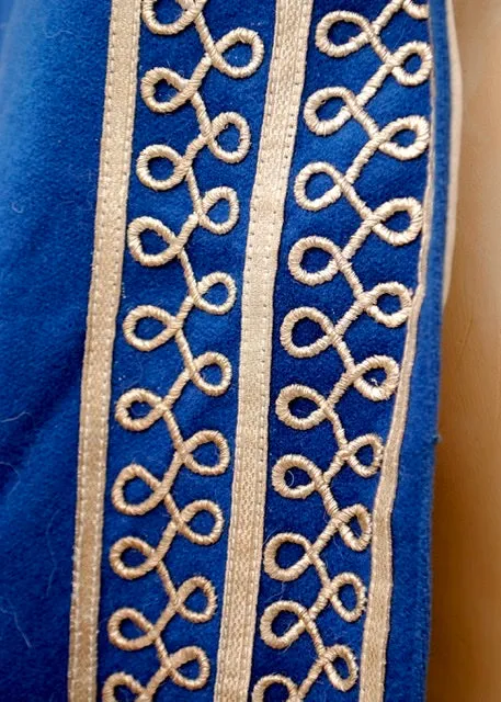 1960s Vintage Blue Cashmere Hooded Cloak | Metallic Embroidery