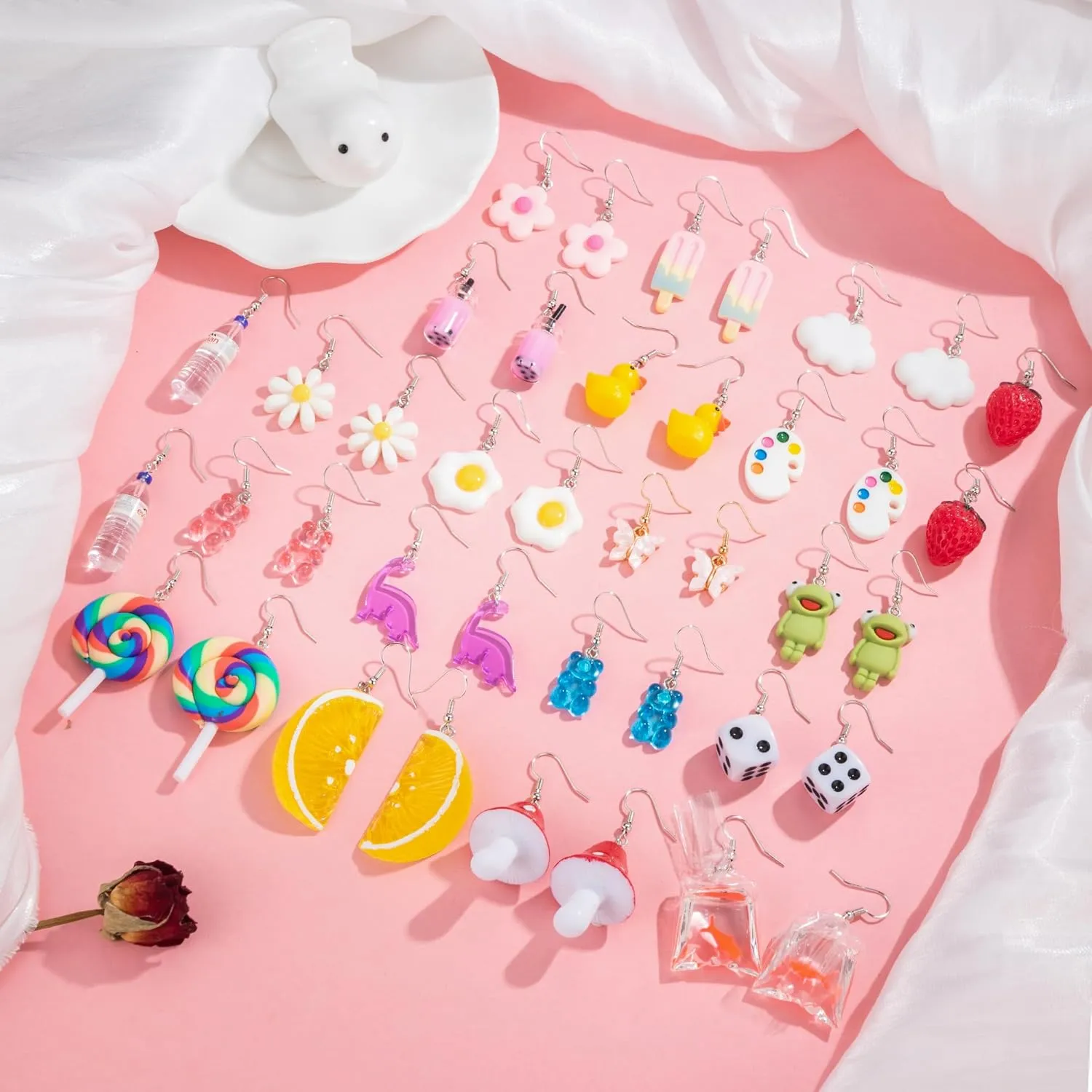 20-25 Pairs Weird Cute Earrings Drop Dangle Earrings for Women Food Earrings Aesthetic Earrings Weirdcore Kawaii Funny Earrings Set