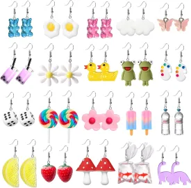 20-25 Pairs Weird Cute Earrings Drop Dangle Earrings for Women Food Earrings Aesthetic Earrings Weirdcore Kawaii Funny Earrings Set