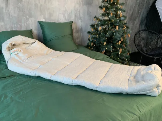 36" x 84" the HEMP natural Sleeping bag with hood organic hemp fiber filling inside in linen non-dyed fabric