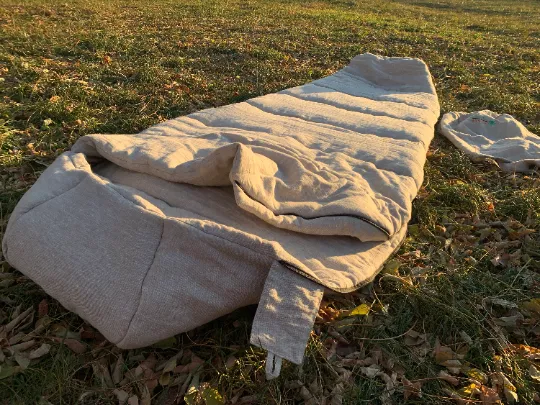 36" x 84" the HEMP natural Sleeping bag with hood organic hemp fiber filling inside in linen non-dyed fabric