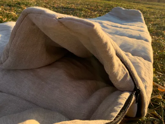 36" x 84" the HEMP natural Sleeping bag with hood organic hemp fiber filling inside in linen non-dyed fabric