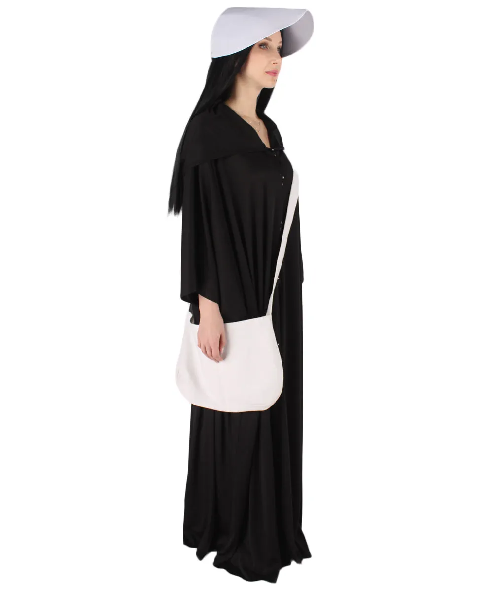 Adult Women's Robe Handmaid Costume with Bag and Bonnet | Black Cosplay Costume