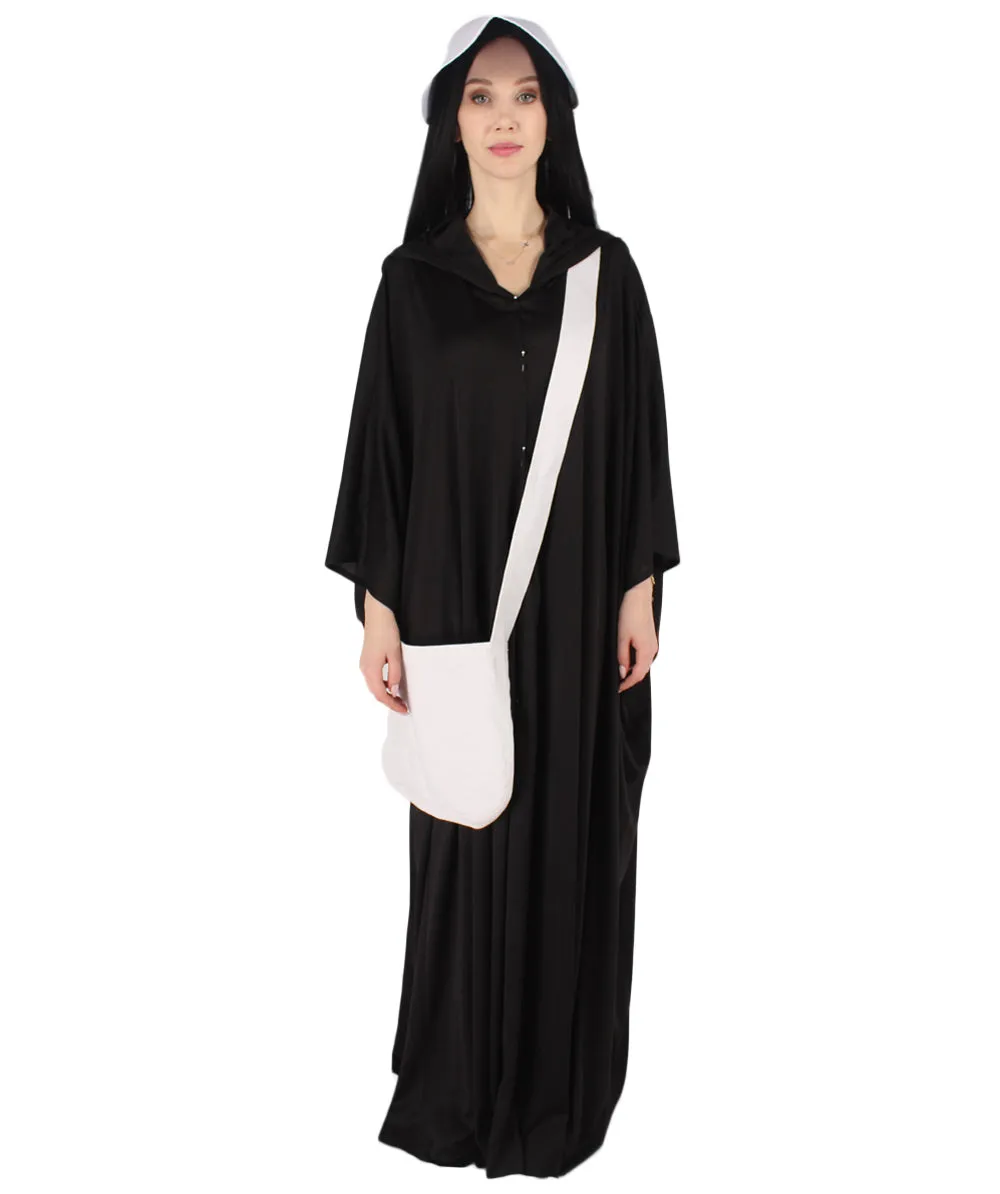 Adult Women's Robe Handmaid Costume with Bag and Bonnet | Black Cosplay Costume