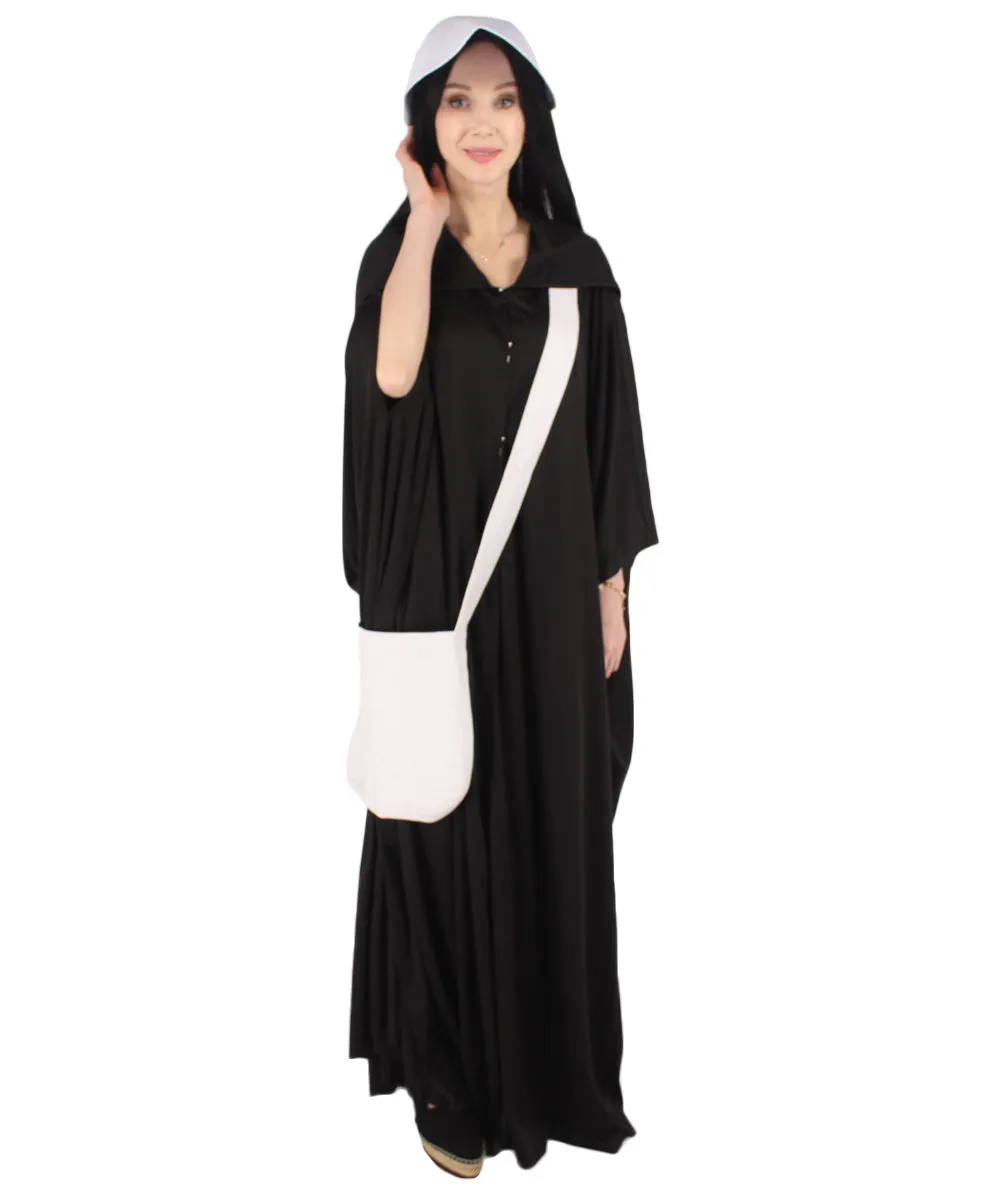 Adult Women's Robe Handmaid Costume with Bag and Bonnet | Black Cosplay Costume
