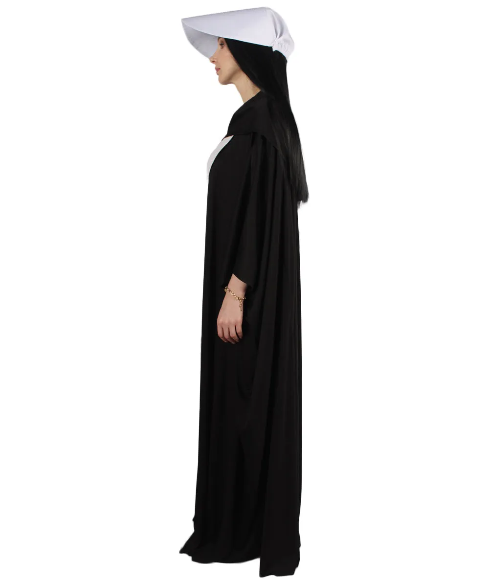 Adult Women's Robe Handmaid Costume with Bag and Bonnet | Black Cosplay Costume