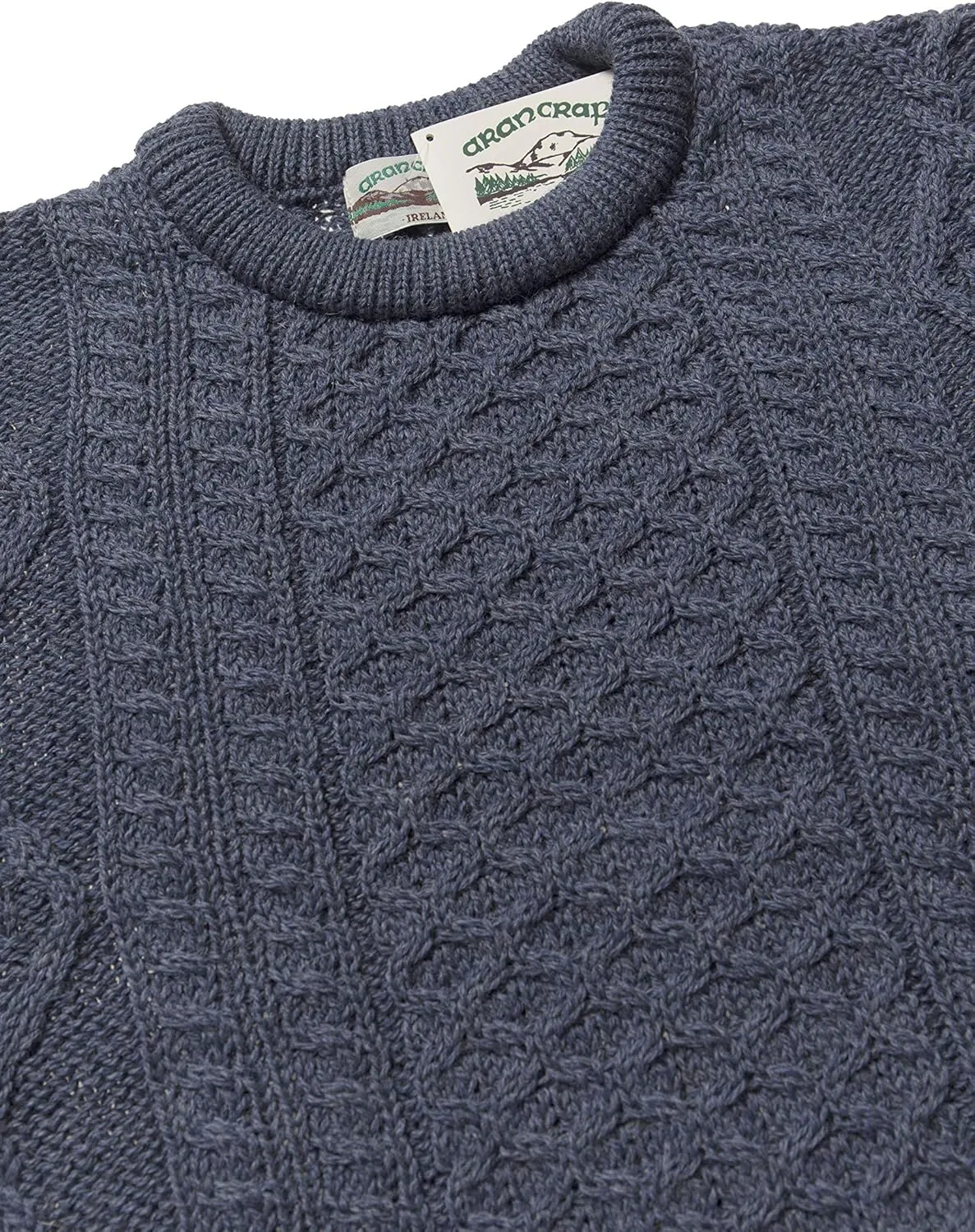 Aran Crafts Irish Soft Cable Knitted Crew Neck Unisex Sweater (100% Pure New Wool)