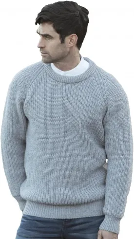 Aran Crafts Men's Fisherman Irish Rib Crew Neck Wool Sweater (100% Pure Wool)