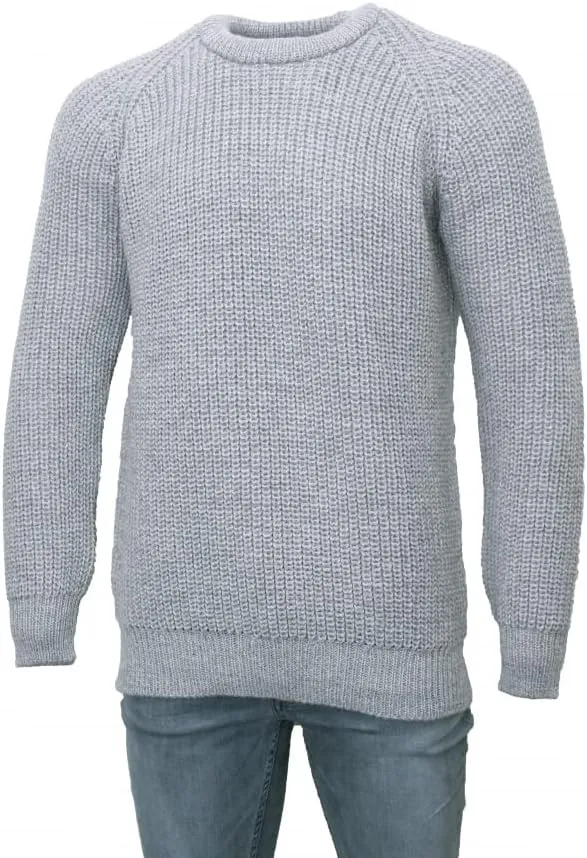 Aran Crafts Men's Fisherman Irish Rib Crew Neck Wool Sweater (100% Pure Wool)