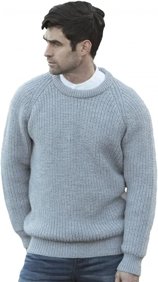 Aran Crafts Men's Fisherman Irish Rib Crew Neck Wool Sweater (100% Pure Wool)