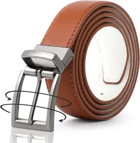 AWAYTR Reversible Leather Belt for Women - Two Color-in-One Belt for Women Men Belt with Rotated Buckle for Jeans Dress