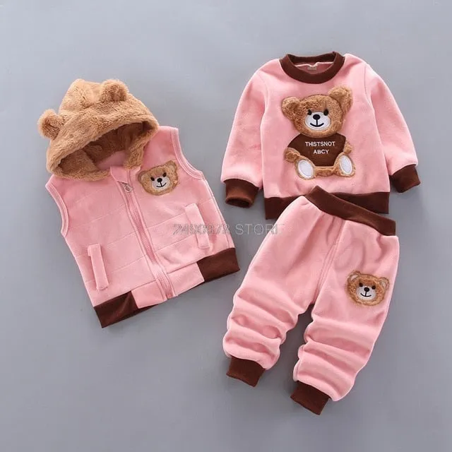 Baby Boys Girls Christmas Autumn Warm WaistCoat   Sweatshirt   Pants 3Pcs Infant Kids Children Sports Suit Toddler Clothes