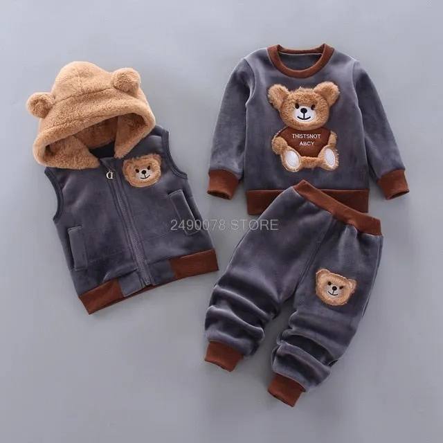 Baby Boys Girls Christmas Autumn Warm WaistCoat   Sweatshirt   Pants 3Pcs Infant Kids Children Sports Suit Toddler Clothes