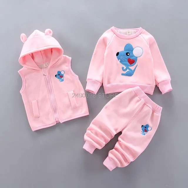 Baby Boys Girls Christmas Autumn Warm WaistCoat   Sweatshirt   Pants 3Pcs Infant Kids Children Sports Suit Toddler Clothes