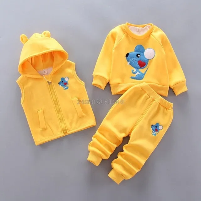 Baby Boys Girls Christmas Autumn Warm WaistCoat   Sweatshirt   Pants 3Pcs Infant Kids Children Sports Suit Toddler Clothes