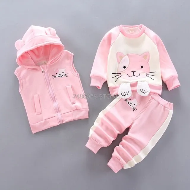 Baby Boys Girls Christmas Autumn Warm WaistCoat   Sweatshirt   Pants 3Pcs Infant Kids Children Sports Suit Toddler Clothes