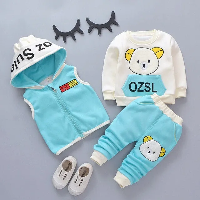 Baby Boys Girls Christmas Autumn Warm WaistCoat   Sweatshirt   Pants 3Pcs Infant Kids Children Sports Suit Toddler Clothes