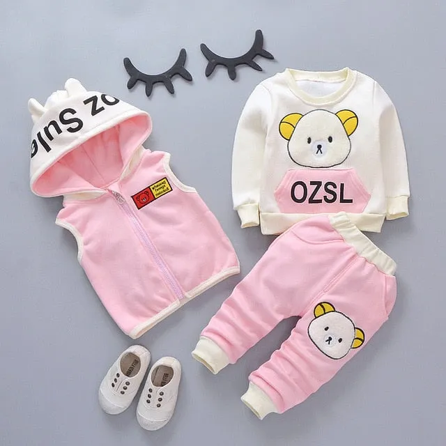 Baby Boys Girls Christmas Autumn Warm WaistCoat   Sweatshirt   Pants 3Pcs Infant Kids Children Sports Suit Toddler Clothes