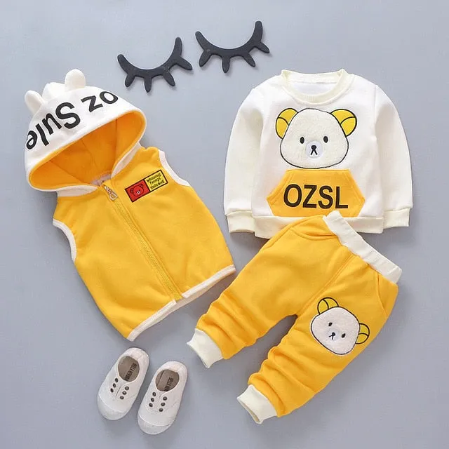 Baby Boys Girls Christmas Autumn Warm WaistCoat   Sweatshirt   Pants 3Pcs Infant Kids Children Sports Suit Toddler Clothes