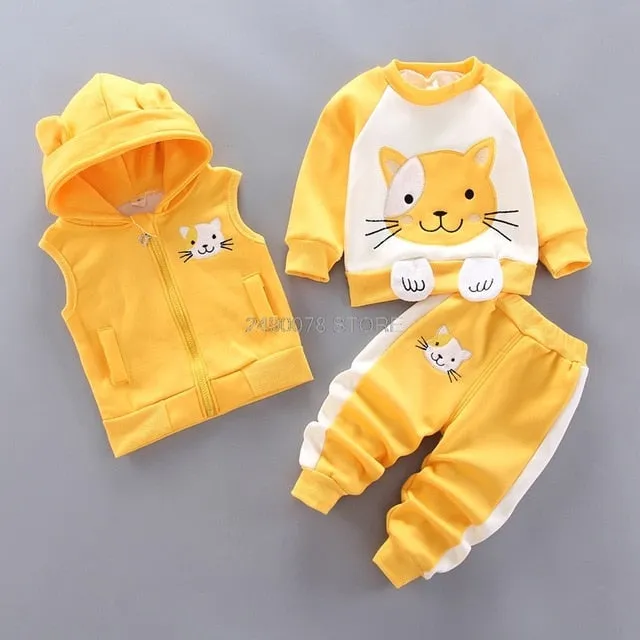 Baby Boys Girls Christmas Autumn Warm WaistCoat   Sweatshirt   Pants 3Pcs Infant Kids Children Sports Suit Toddler Clothes