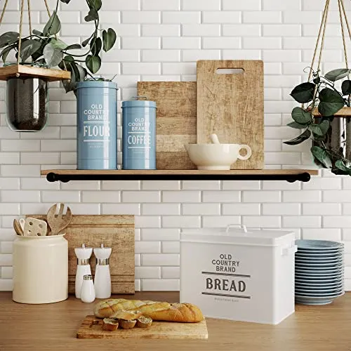 Barnyard Designs Large Bread Box for Kitchen Countertop, Bread Storage Container, Stainless Steel Metal Bread Box, White Farmhouse Rustic Vintage Bread Box, Farmhouse Bread Holder Bin, 13" x 10.25"