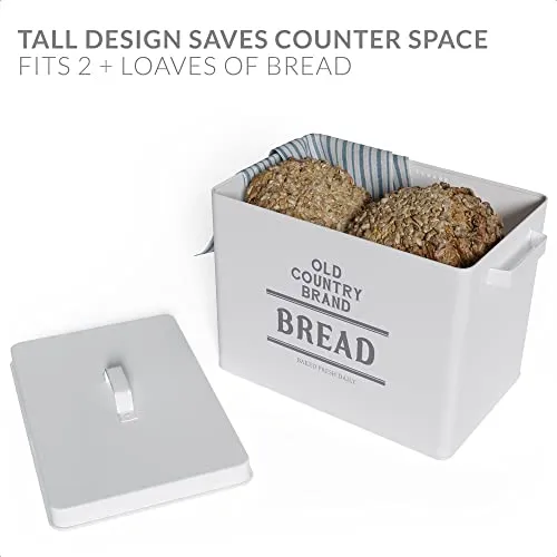 Barnyard Designs Large Bread Box for Kitchen Countertop, Bread Storage Container, Stainless Steel Metal Bread Box, White Farmhouse Rustic Vintage Bread Box, Farmhouse Bread Holder Bin, 13" x 10.25"