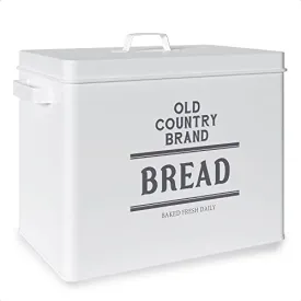 Barnyard Designs Large Bread Box for Kitchen Countertop, Bread Storage Container, Stainless Steel Metal Bread Box, White Farmhouse Rustic Vintage Bread Box, Farmhouse Bread Holder Bin, 13" x 10.25"
