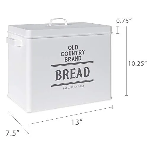 Barnyard Designs Large Bread Box for Kitchen Countertop, Bread Storage Container, Stainless Steel Metal Bread Box, White Farmhouse Rustic Vintage Bread Box, Farmhouse Bread Holder Bin, 13" x 10.25"