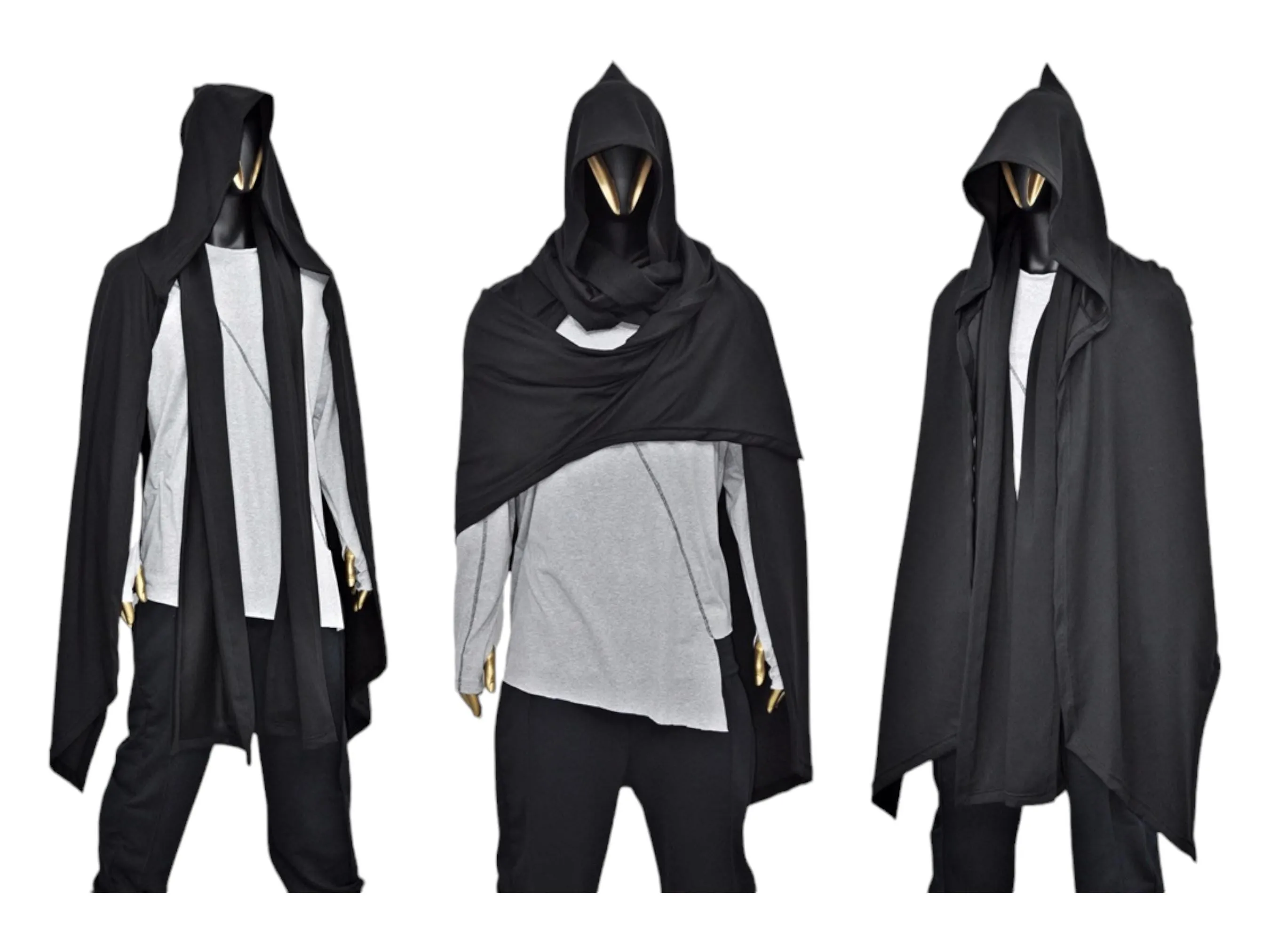 Black Overlong Cosplay Cloak,Poncho Cardigan Men Women,Shawl,Versatile Fantasy Robe, Renaissance Hooded Wizard, Medieval Cloak,Ritual-BB0165