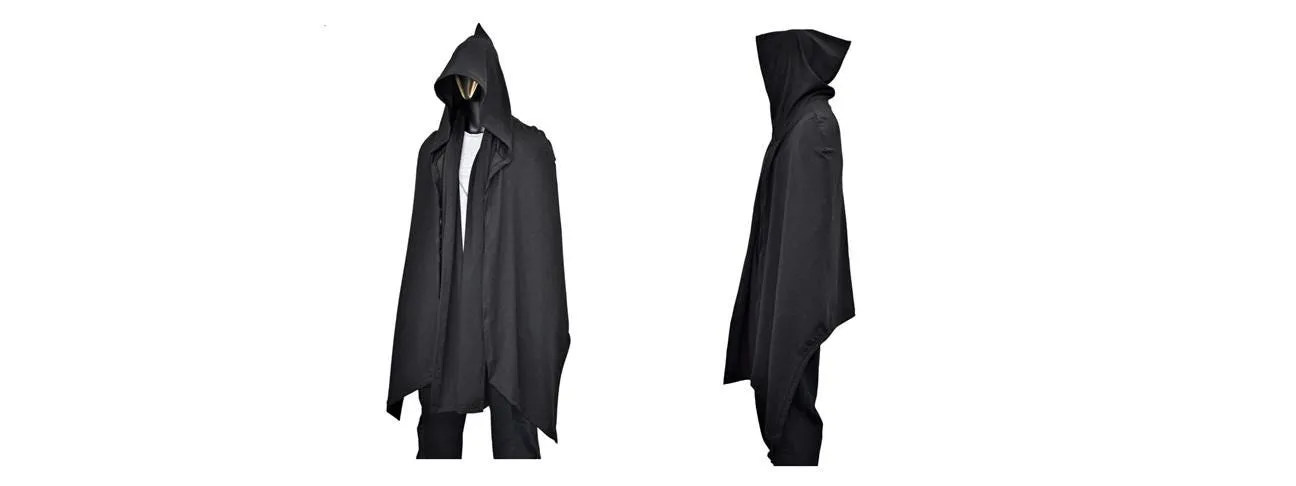 Black Overlong Cosplay Cloak,Poncho Cardigan Men Women,Shawl,Versatile Fantasy Robe, Renaissance Hooded Wizard, Medieval Cloak,Ritual-BB0165