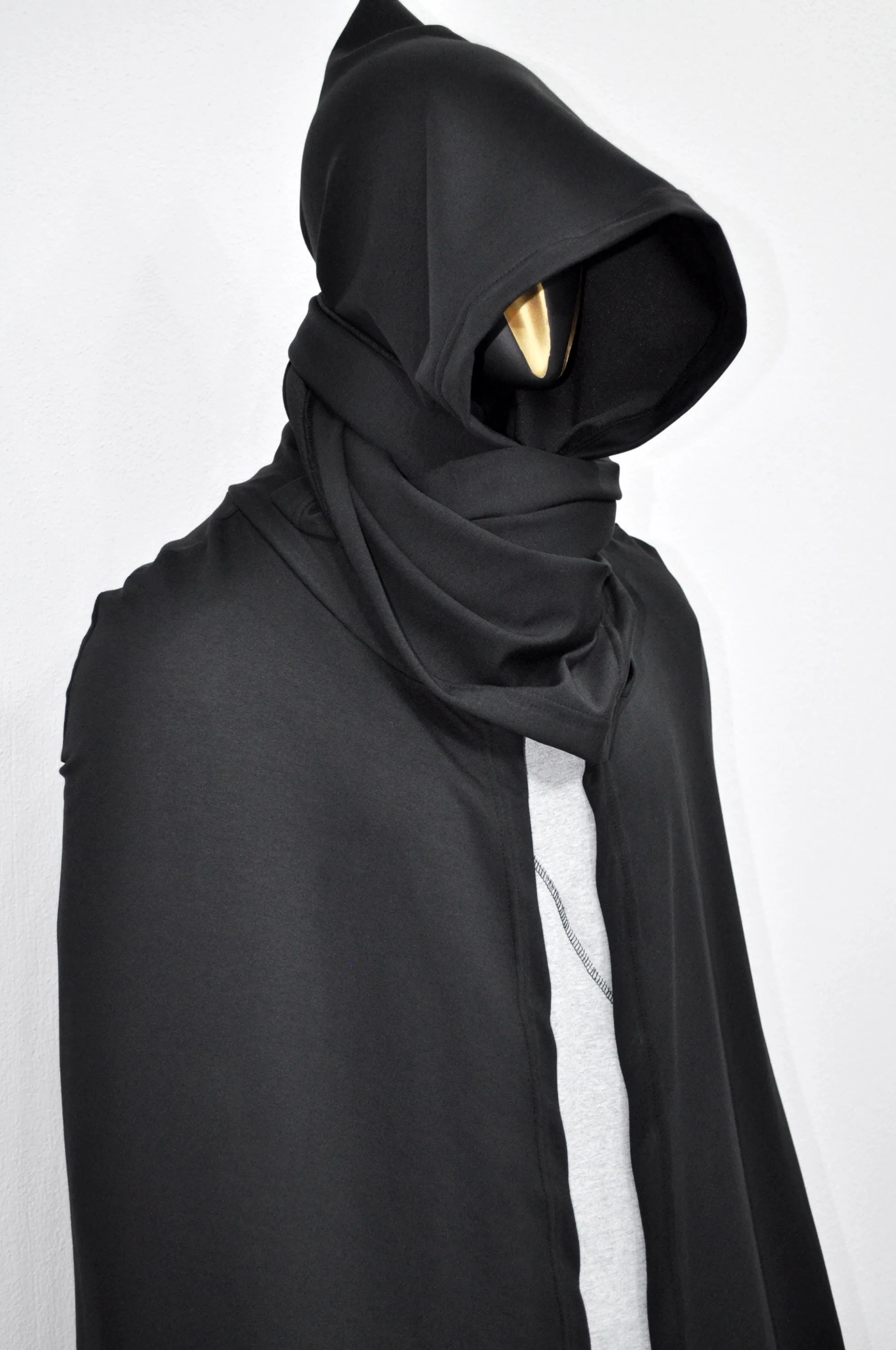 Black Overlong Cosplay Cloak,Poncho Cardigan Men Women,Shawl,Versatile Fantasy Robe, Renaissance Hooded Wizard, Medieval Cloak,Ritual-BB0165