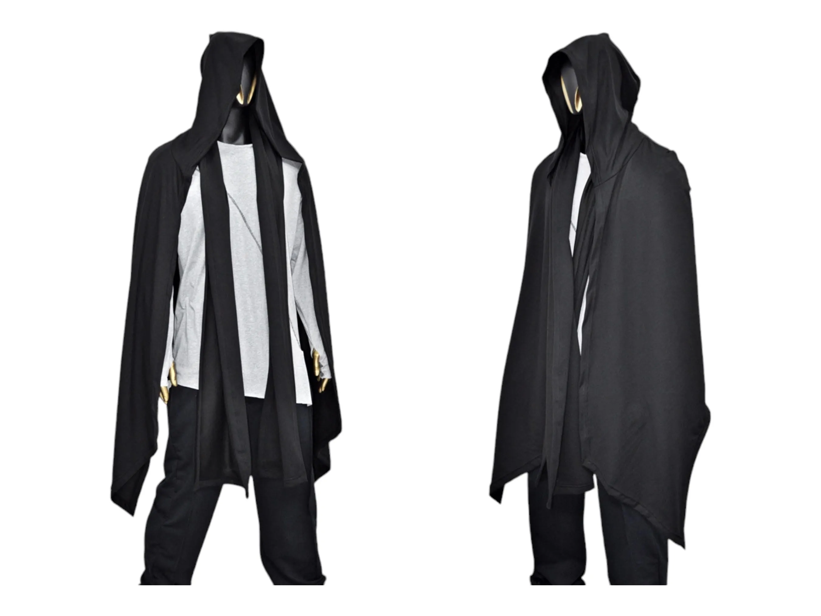 Black Overlong Cosplay Cloak,Poncho Cardigan Men Women,Shawl,Versatile Fantasy Robe, Renaissance Hooded Wizard, Medieval Cloak,Ritual-BB0165