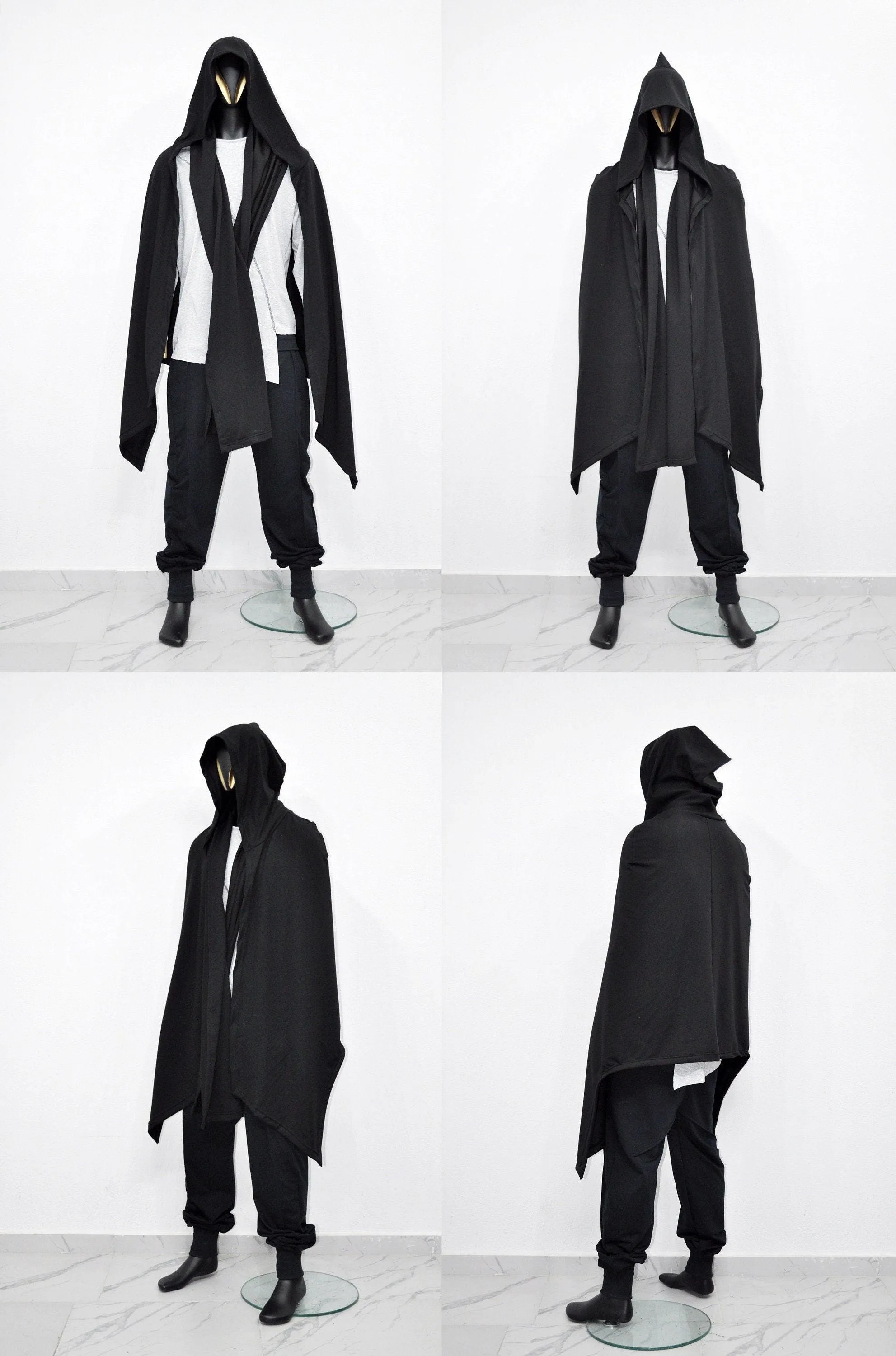 Black Overlong Cosplay Cloak,Poncho Cardigan Men Women,Shawl,Versatile Fantasy Robe, Renaissance Hooded Wizard, Medieval Cloak,Ritual-BB0165