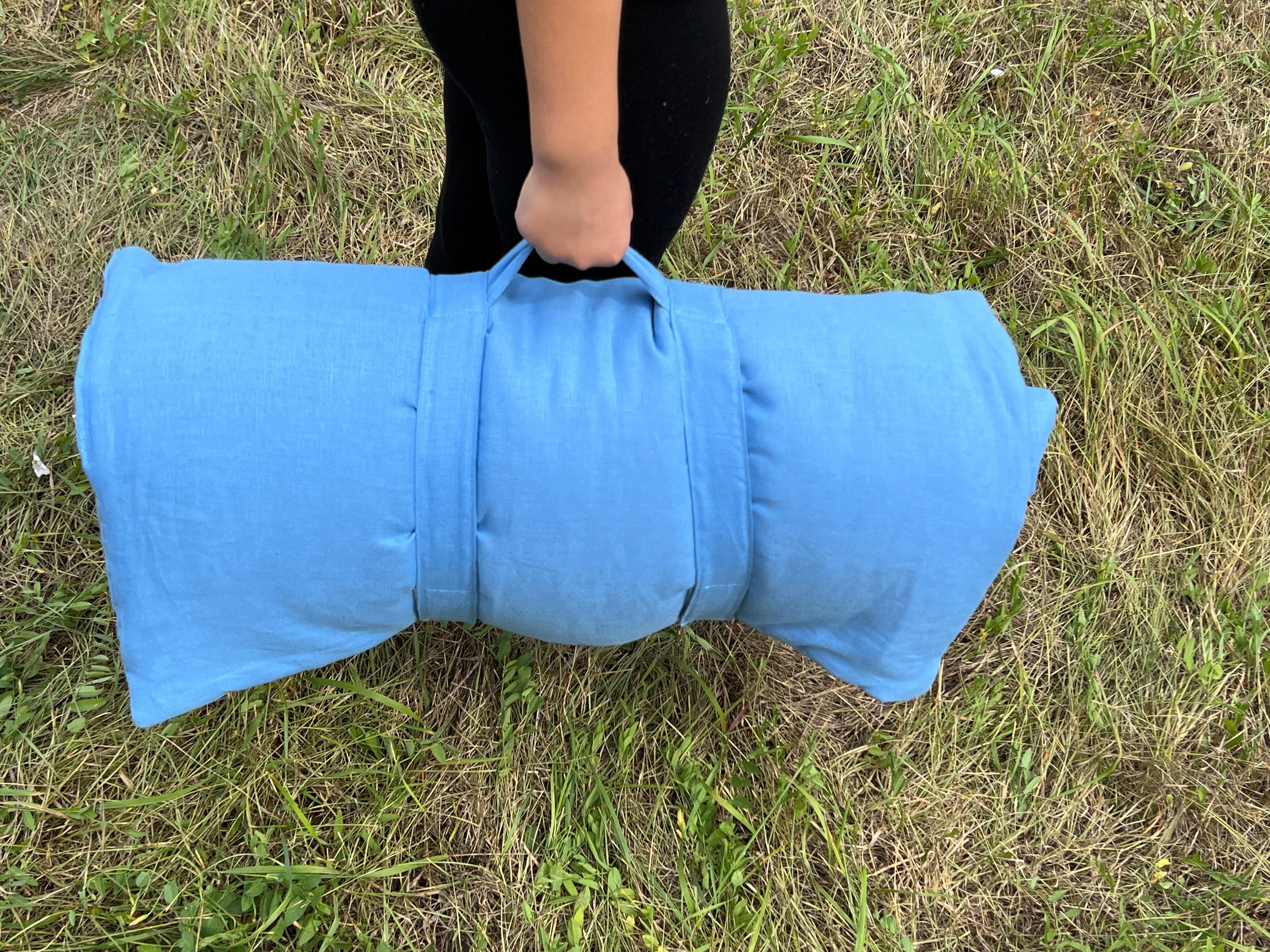 Blue Kindergarten Hemp Linen Sleeping Bag with Pillow School Nap Mat Kids Organic Hemp Fiber Filling in blue Linen Fabric hand made