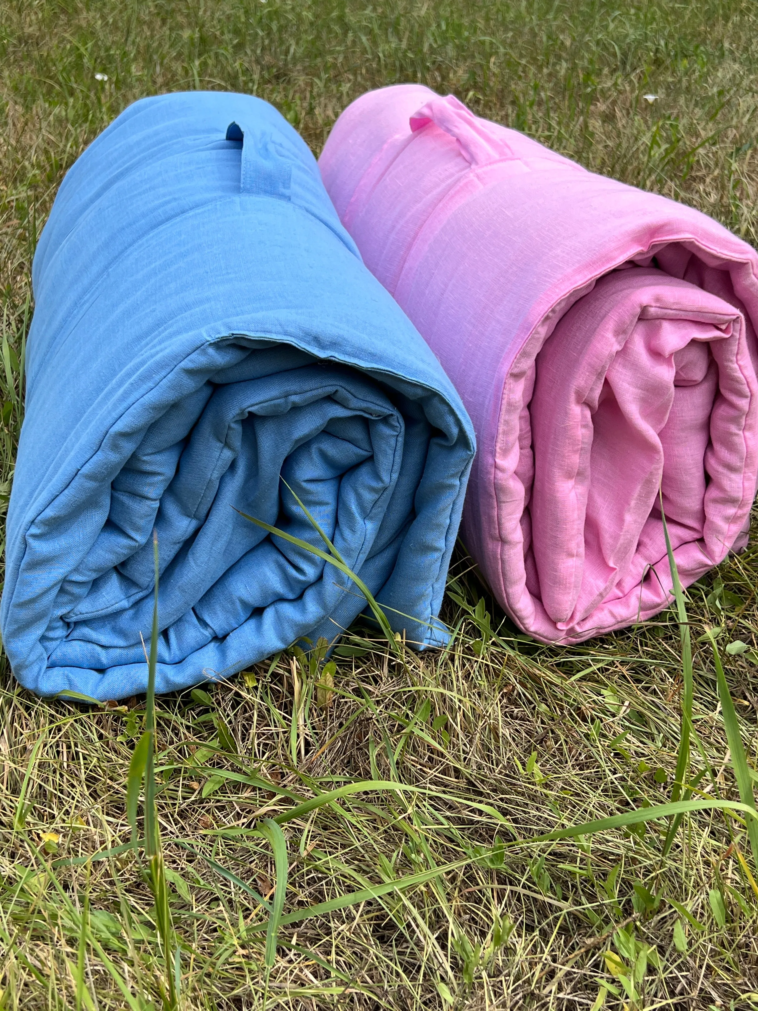 Blue Kindergarten Hemp Linen Sleeping Bag with Pillow School Nap Mat Kids Organic Hemp Fiber Filling in blue Linen Fabric hand made