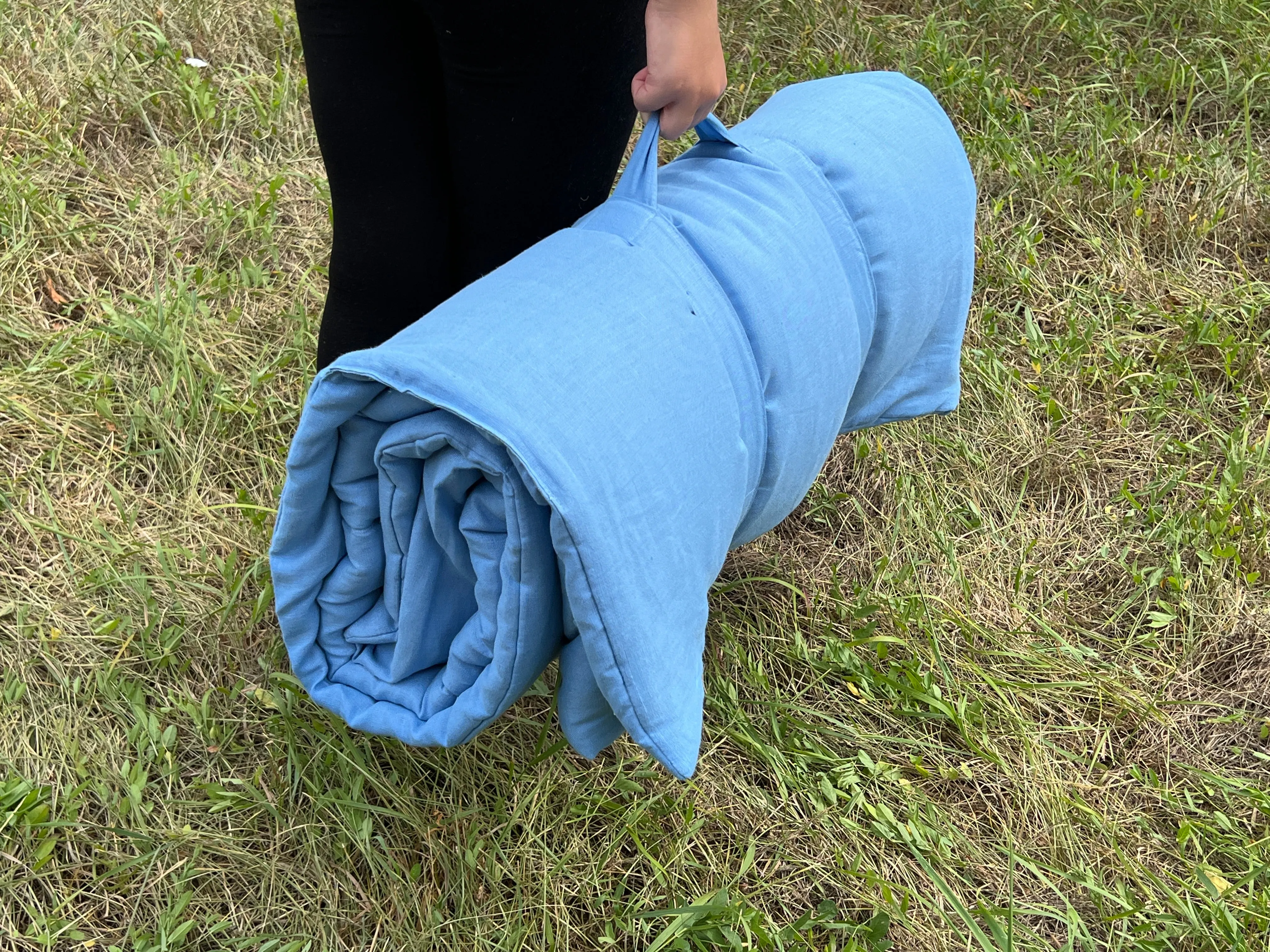 Blue Kindergarten Hemp Linen Sleeping Bag with Pillow School Nap Mat Kids Organic Hemp Fiber Filling in blue Linen Fabric hand made