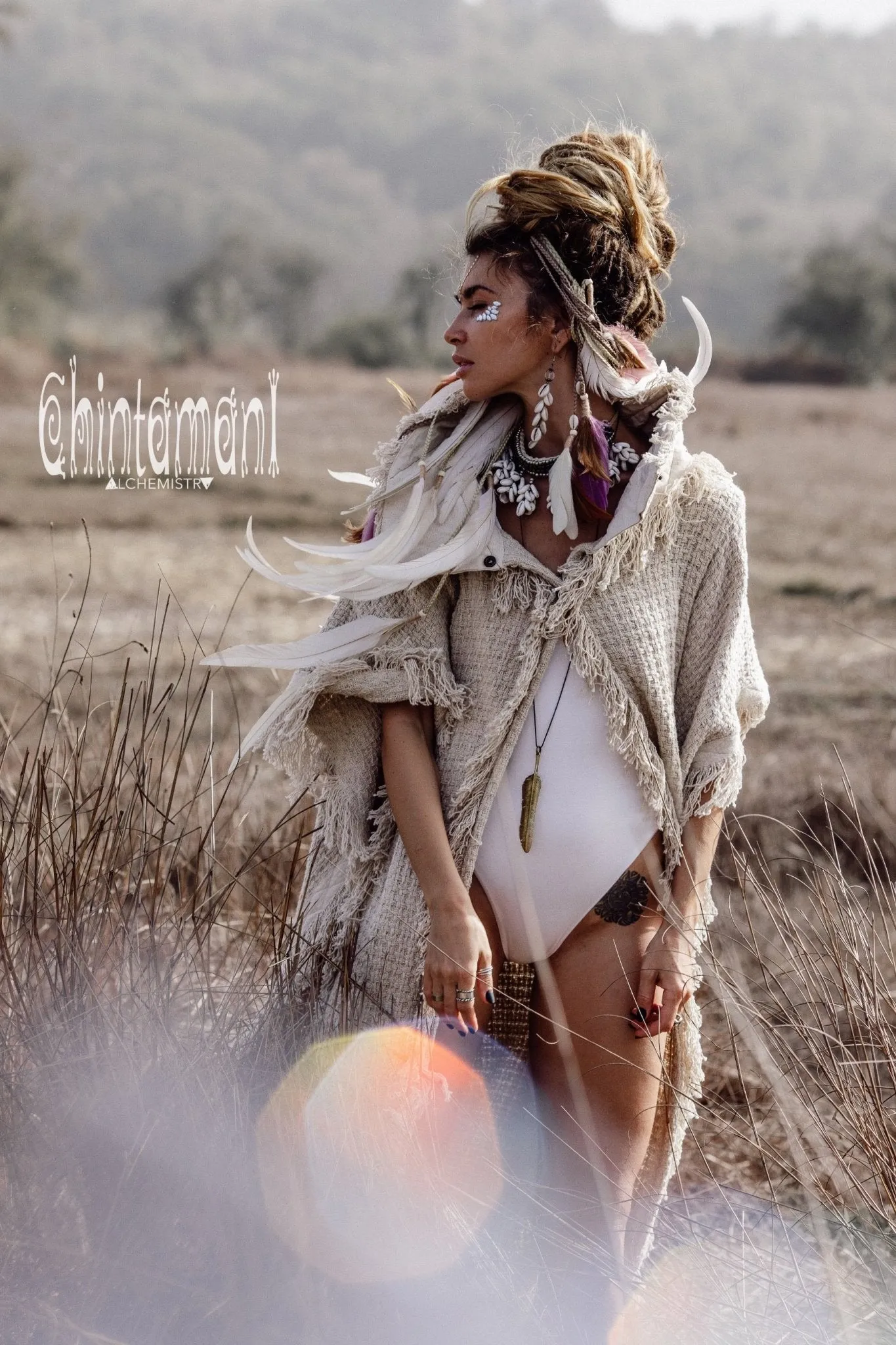 Bohemian Poncho Coat for Women / Freaky Kaftan Jacket / Off White