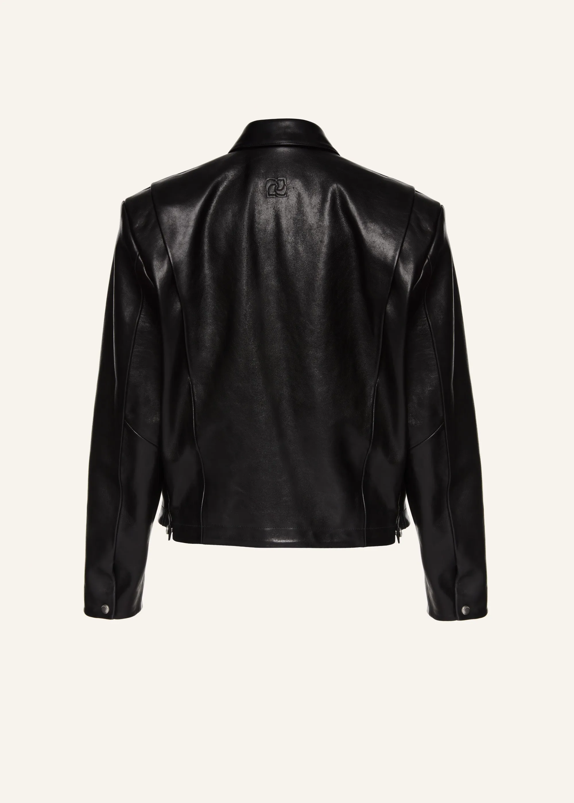 Boxy leather zip jacket in black