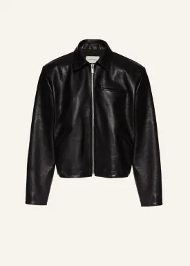Boxy leather zip jacket in black