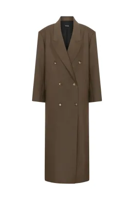 BROWN OVERSIZED DOUBLE BREASTED WOOL COAT
