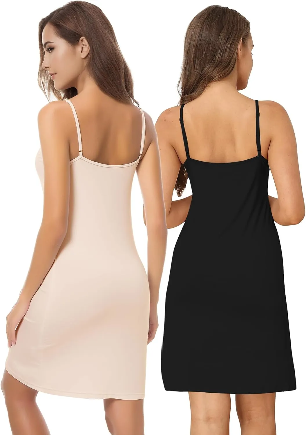 Buauty 2 Packs Slip Dress, Spaghetti Strap Dresses for Women, Cami Halter Neck Tank Plus Size Slips No Static