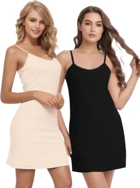 Buauty 2 Packs Slip Dress, Spaghetti Strap Dresses for Women, Cami Halter Neck Tank Plus Size Slips No Static
