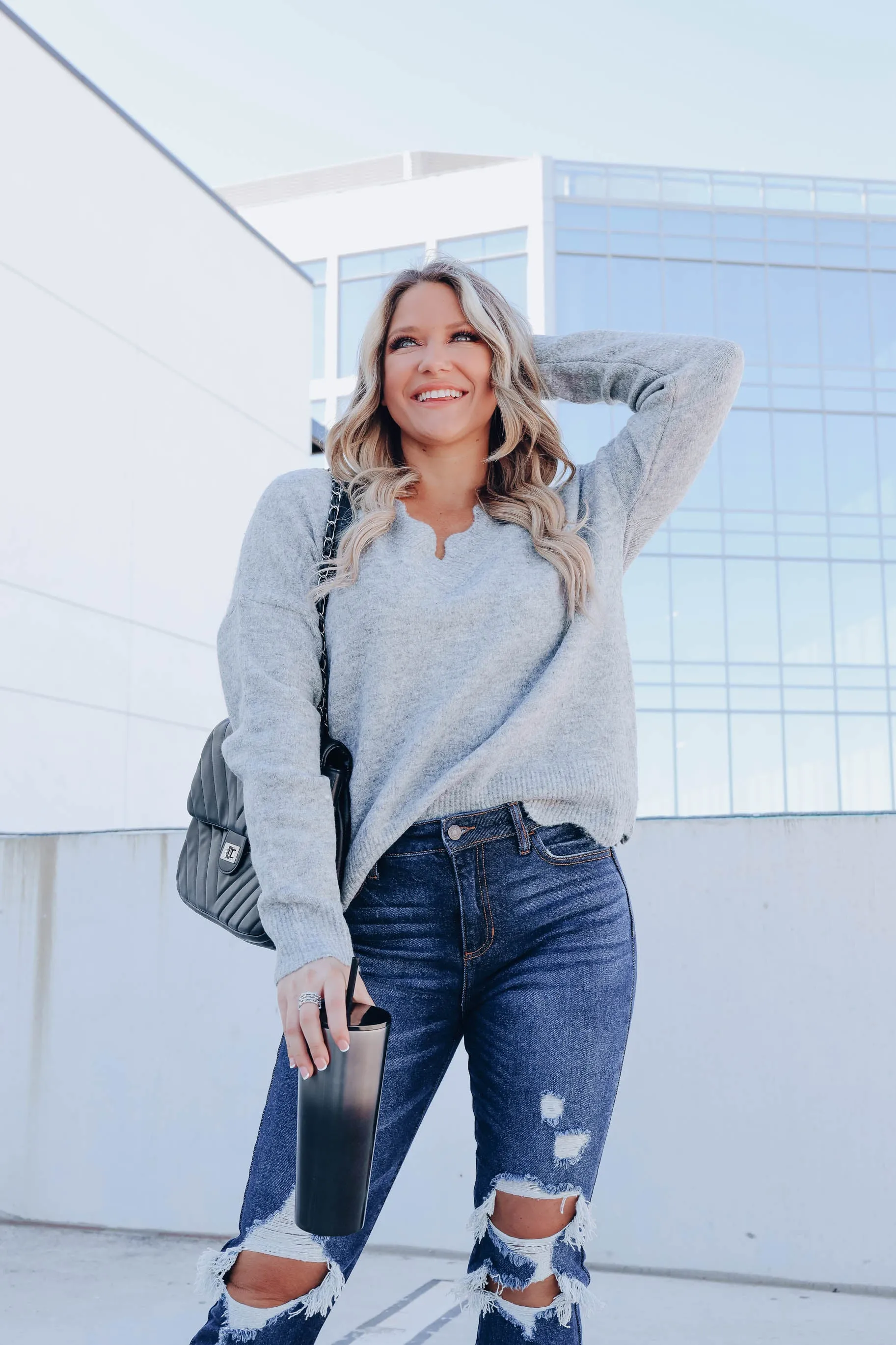 Carissa Knit Scalloped Sweater - Grey