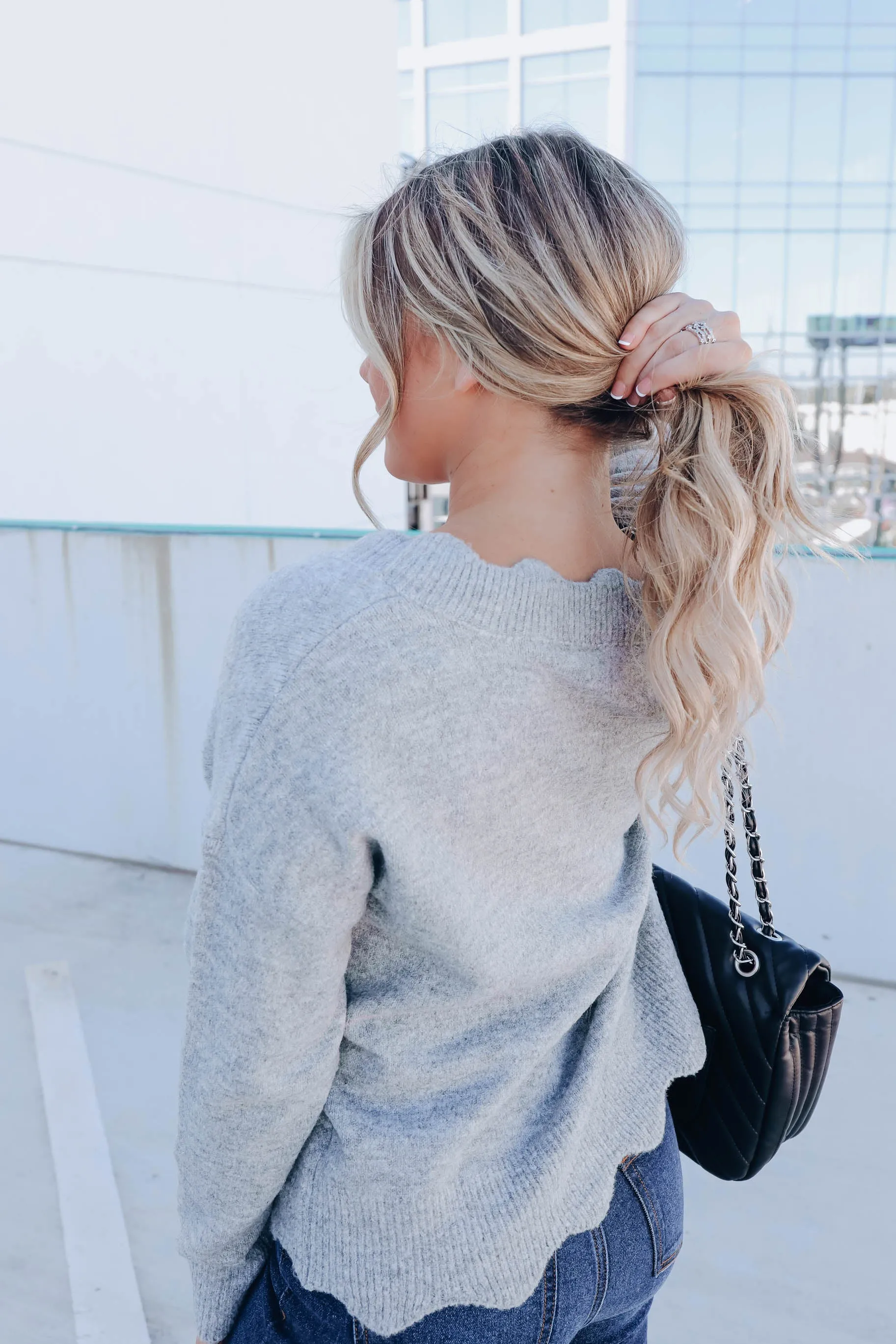 Carissa Knit Scalloped Sweater - Grey