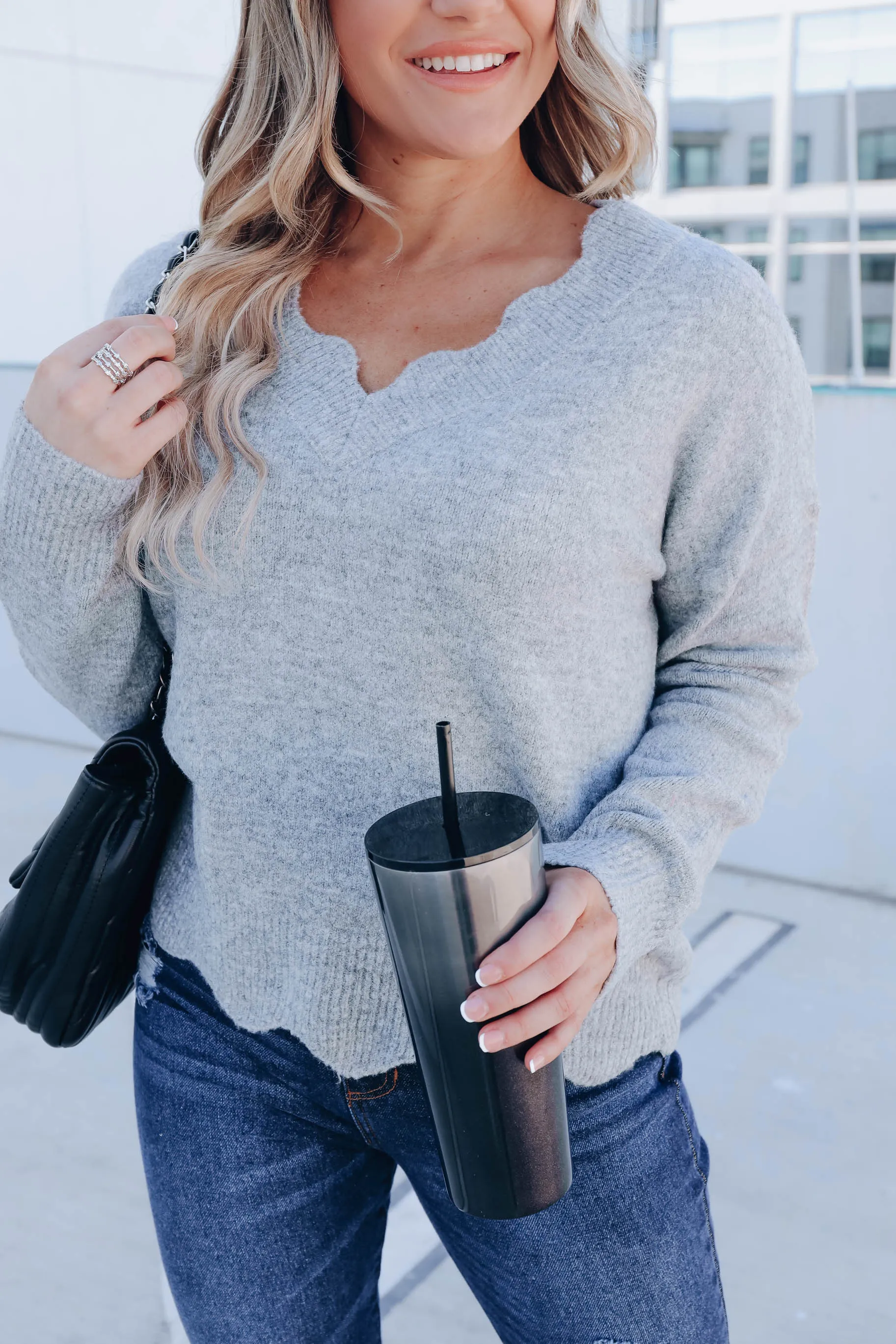 Carissa Knit Scalloped Sweater - Grey
