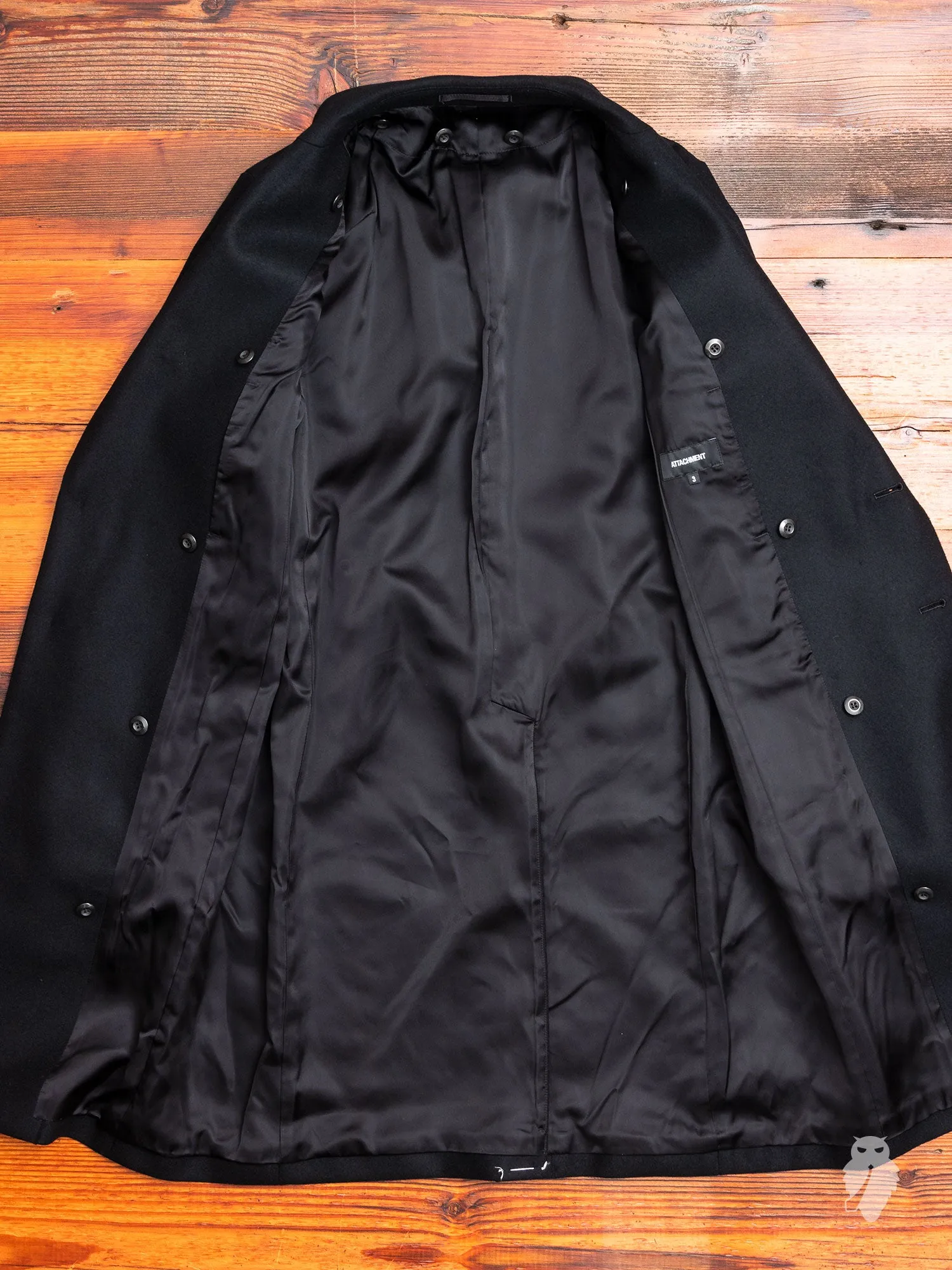 Cashmere Melton Hooded Chesterfield Coat in Black