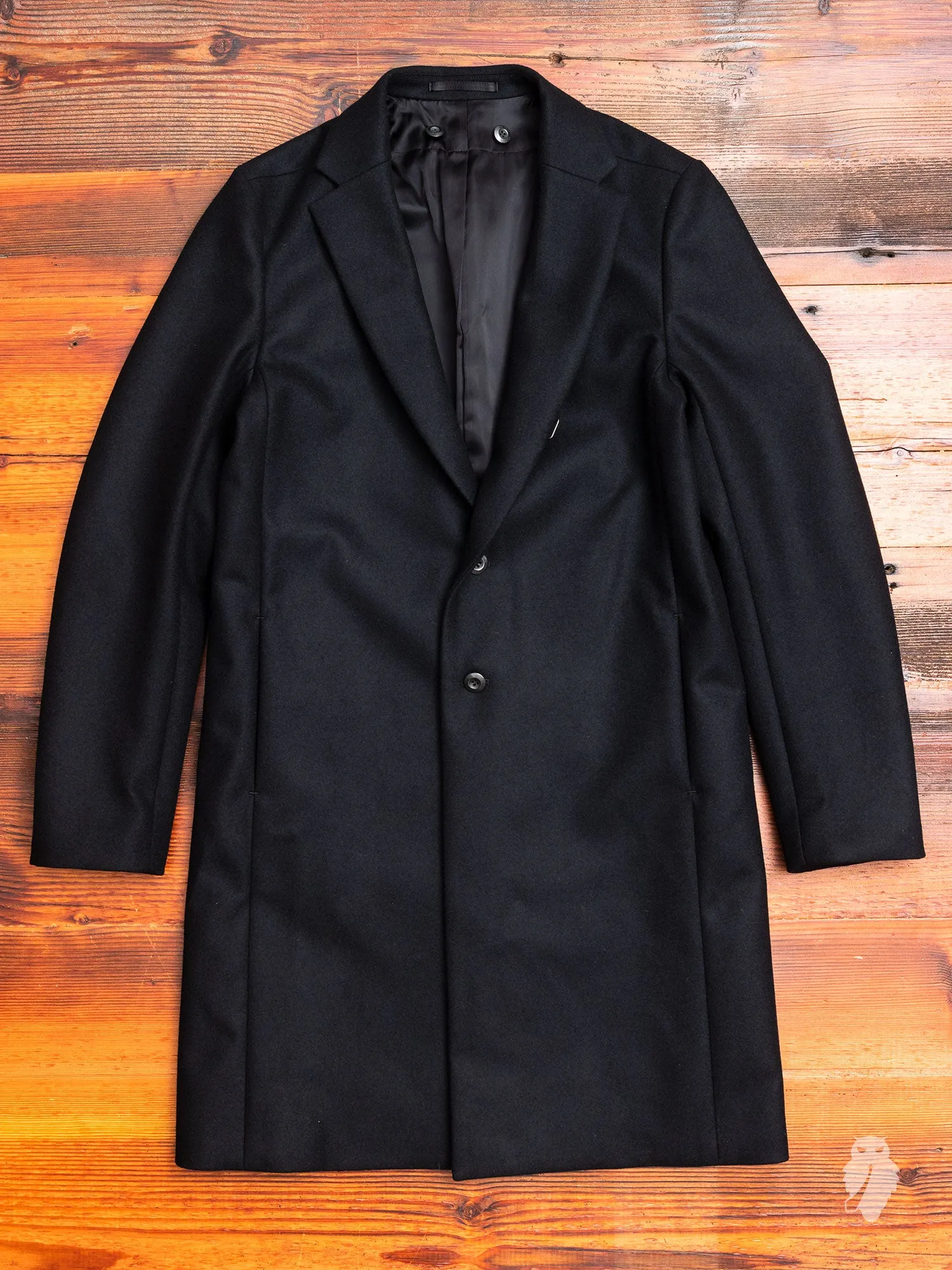 Cashmere Melton Hooded Chesterfield Coat in Black