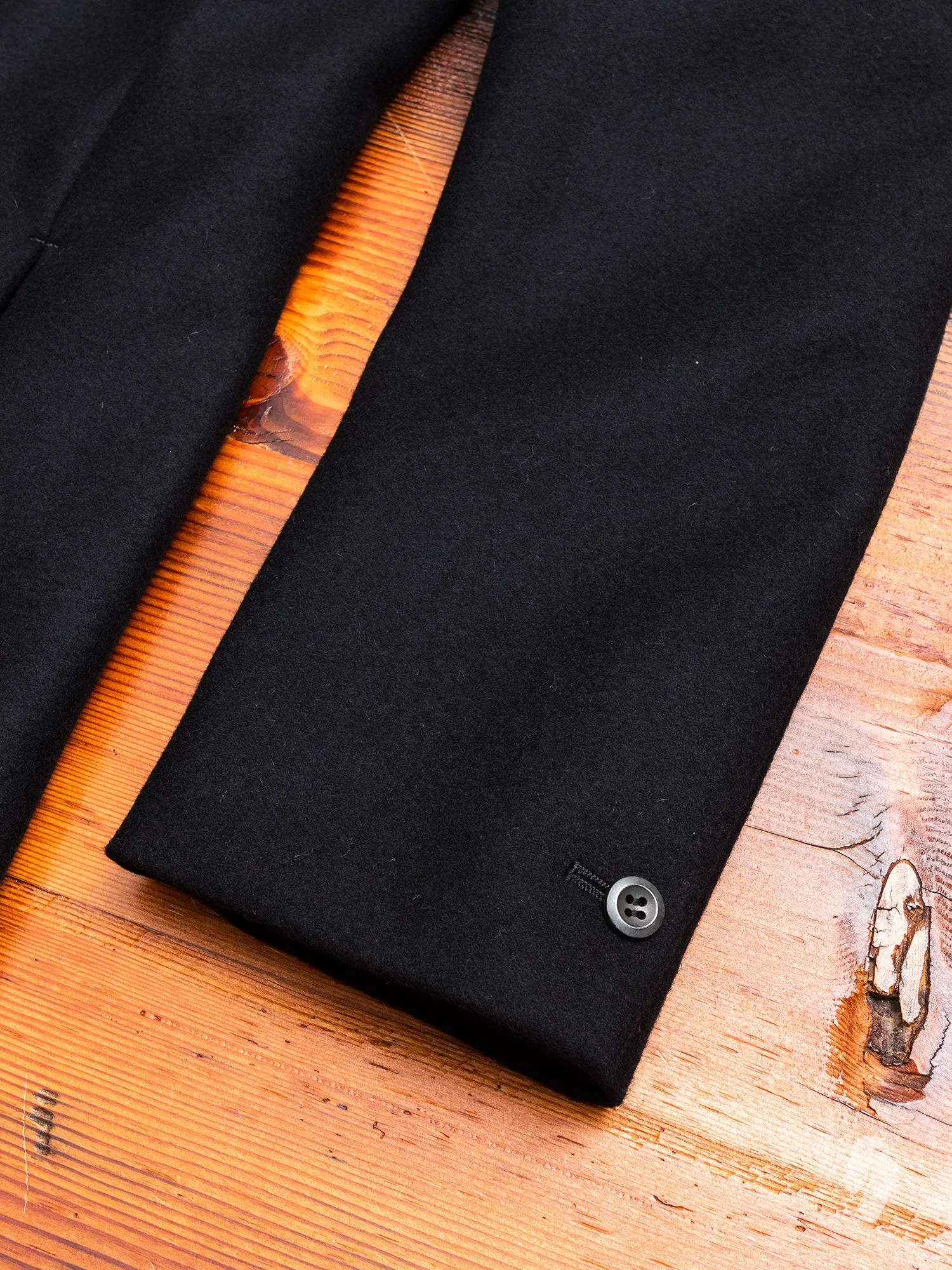 Cashmere Melton Hooded Chesterfield Coat in Black