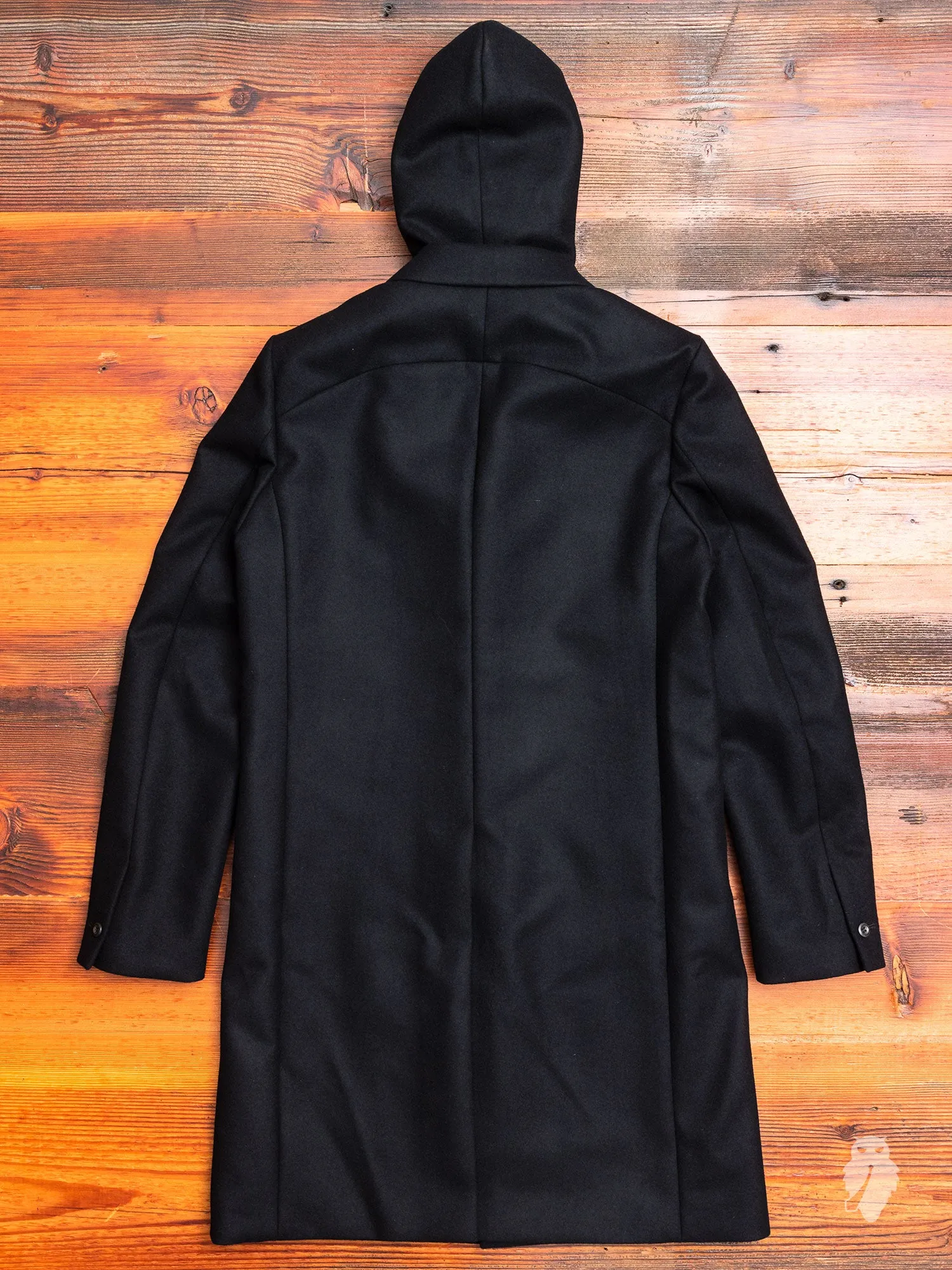 Cashmere Melton Hooded Chesterfield Coat in Black